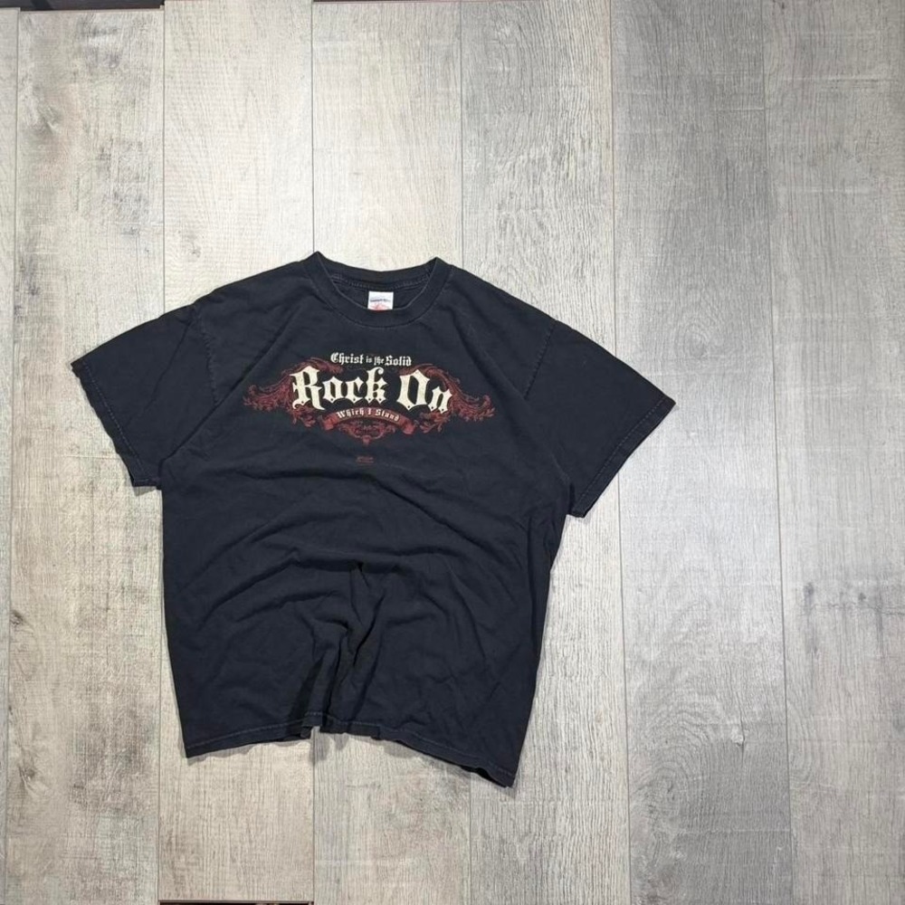 2000s emo grunge, black and red Jesus Christ scripture Christian graphic T-shirt